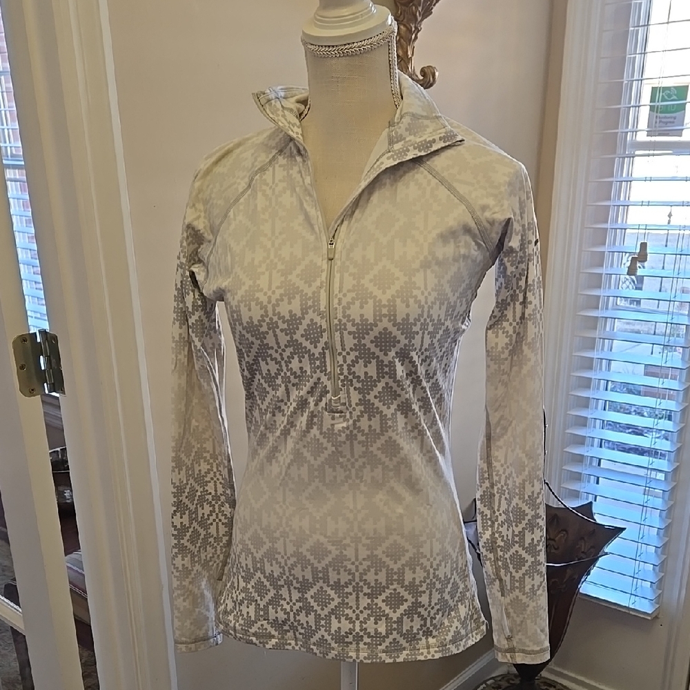 Nike Pro Gray White Ombre Geometric Print Quarter-Zip Top Stretch sz Medium EUC…